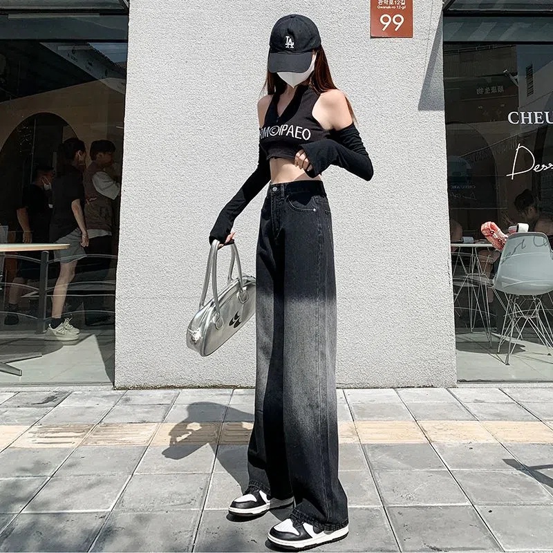 Quần jean dài SUXI lưng cao ống rộng màu gradient thời trang mùa thu cá tính cho nữ