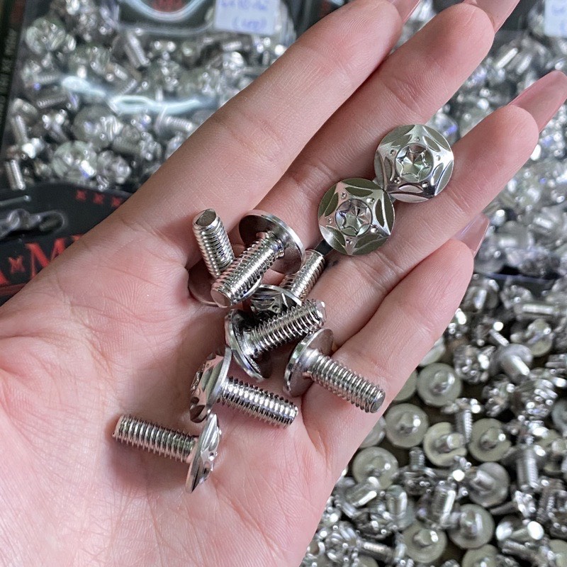 Ốc 6li dù inox 304 gắn đĩa cho Vario150-AB150, 6li15 6li20 bắt dàn áo, ốp pô cho tất cả các dòng xe