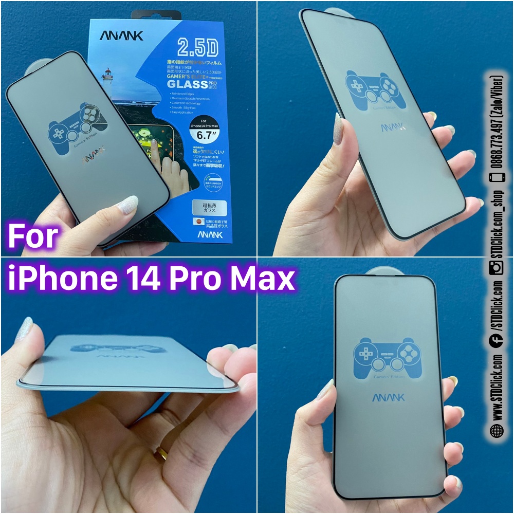 KÍNH CƯỜNG LỰC CHỐNG VÂN TAY IPHONE 14 PRO MAX - 14 PRO - 14 PLUS - 14 - 13 PRO MAX - 13 MINI ANANK VIỀN 2.5D CHÍNH HÃNG