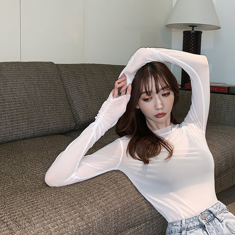 Áo lưới xuyên thấu tay dài cổ tròn thời trang cho nữ MS48