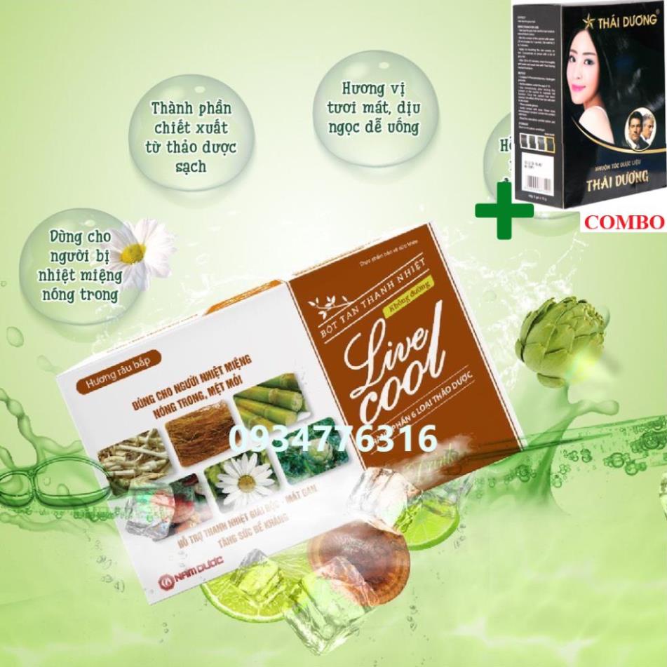 Combo Gội Là Đen Thái Dương+ ✅ Bột tan thanh nhiệt Livecool không đường (Hộp 10 gói)