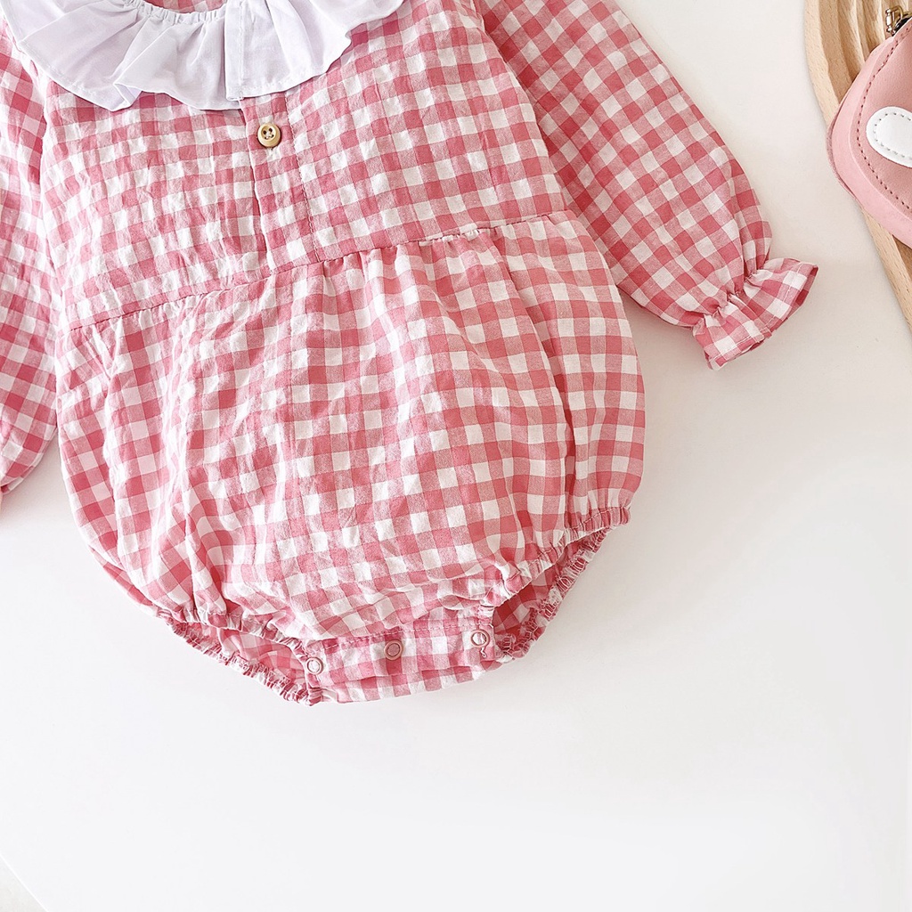 Áo liền quần SANLUTOZ họa tiết ca rô thời trang mùa thu cho bé gái