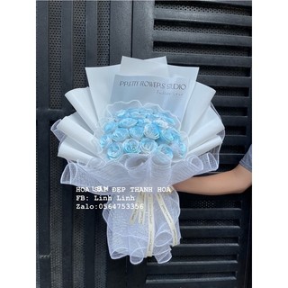 Bó hoa 20 bông loang xanh siêu hot bọc giấy xốp