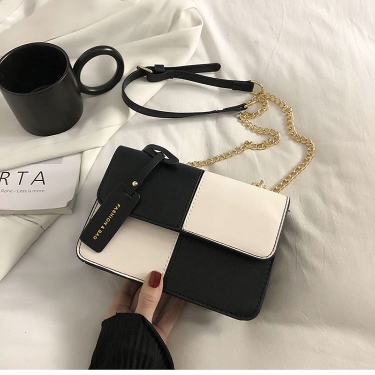 Túi Đeo Chéo Hình Vuông Nhỏ Màu Trắng Đen Phong Cách Hàn Quốc Thời Trang Cho Nữ