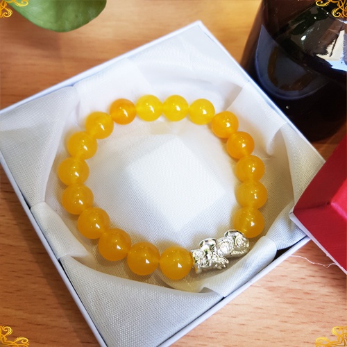 Vòng đá phong thủy màu vàng mix tỳ hưu tài lộc hợp nam nữ mệnh thổ kim tặng dây kim xâu và hạt dự phòng