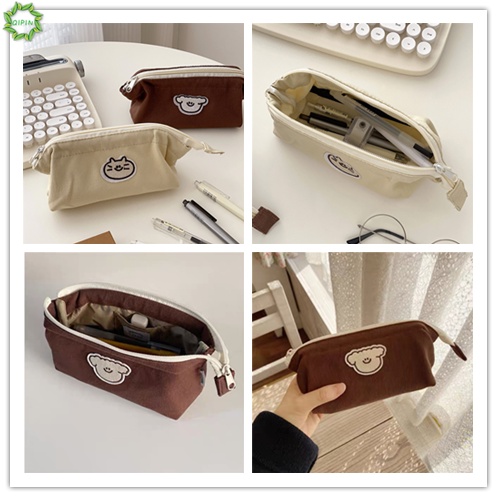 Túi Đựng Bút Bằng Vải Canvas Cỡ Lớn In Hoạt Hình Chó Mèo Dễ Thương