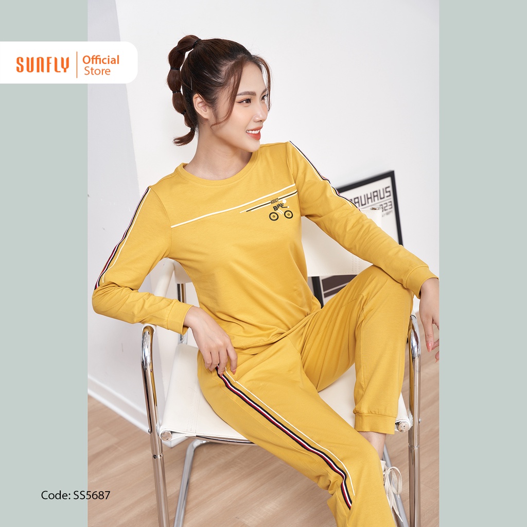 Bộ Đồ Thể Thao Cotton SUNFLY Áo Tay Dài Quần Dài SS5687