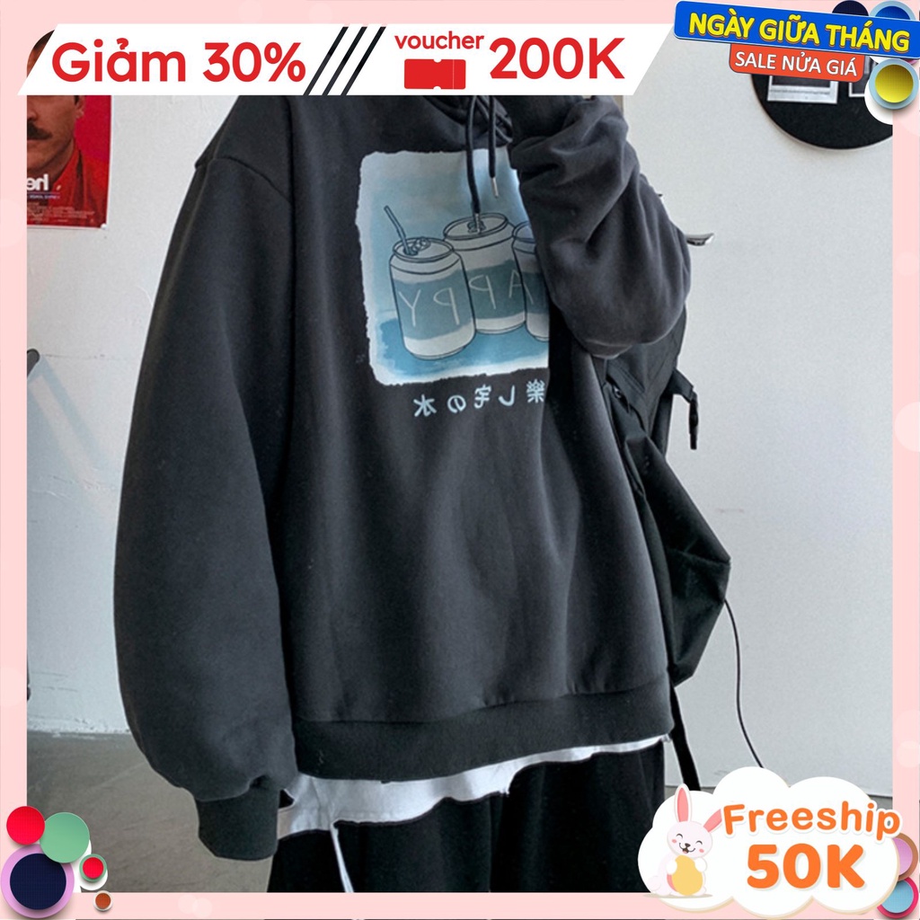 Áo Hoodie Form Rộng Unisex Happy kitmistore, Áo khoác Sweater Chất Nỉ Dày dặn