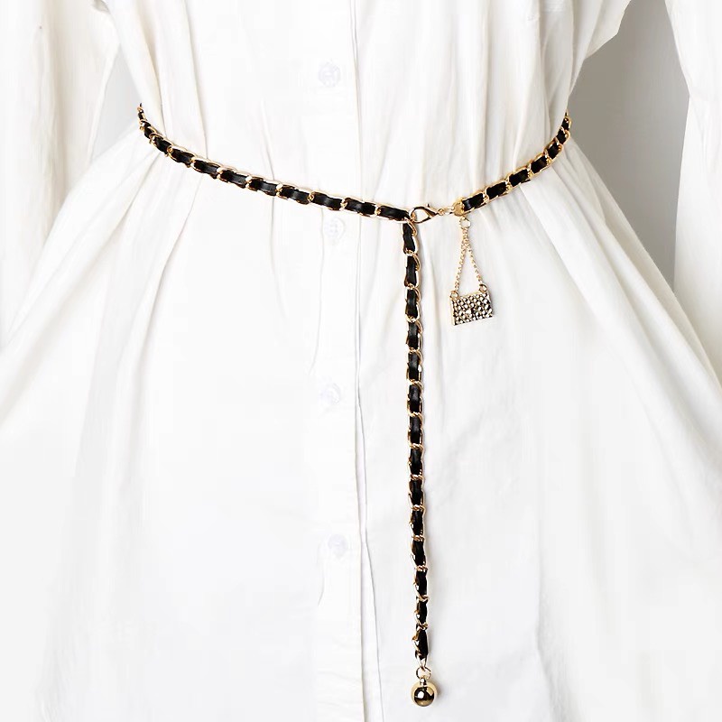 Thắt lưng sợi xích mix da chi tiết minibag 2 màu cực sang chảnh