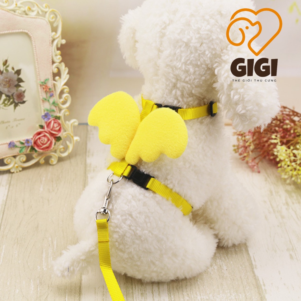 Áo yếm cánh thiên thần kèm dây dắt thú cưng đồ phụ kiện cho chó mèo dùng khi đi dạo ngoài trời - GiGi Pet Shop