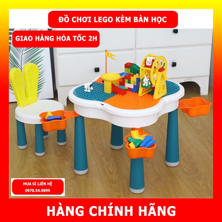 Bộ bàn lego đa năng hoa anh đào, Bàn học cho bé kèm 63 chi tiết Lego bé thoả sức sáng tạo{cao cấp}