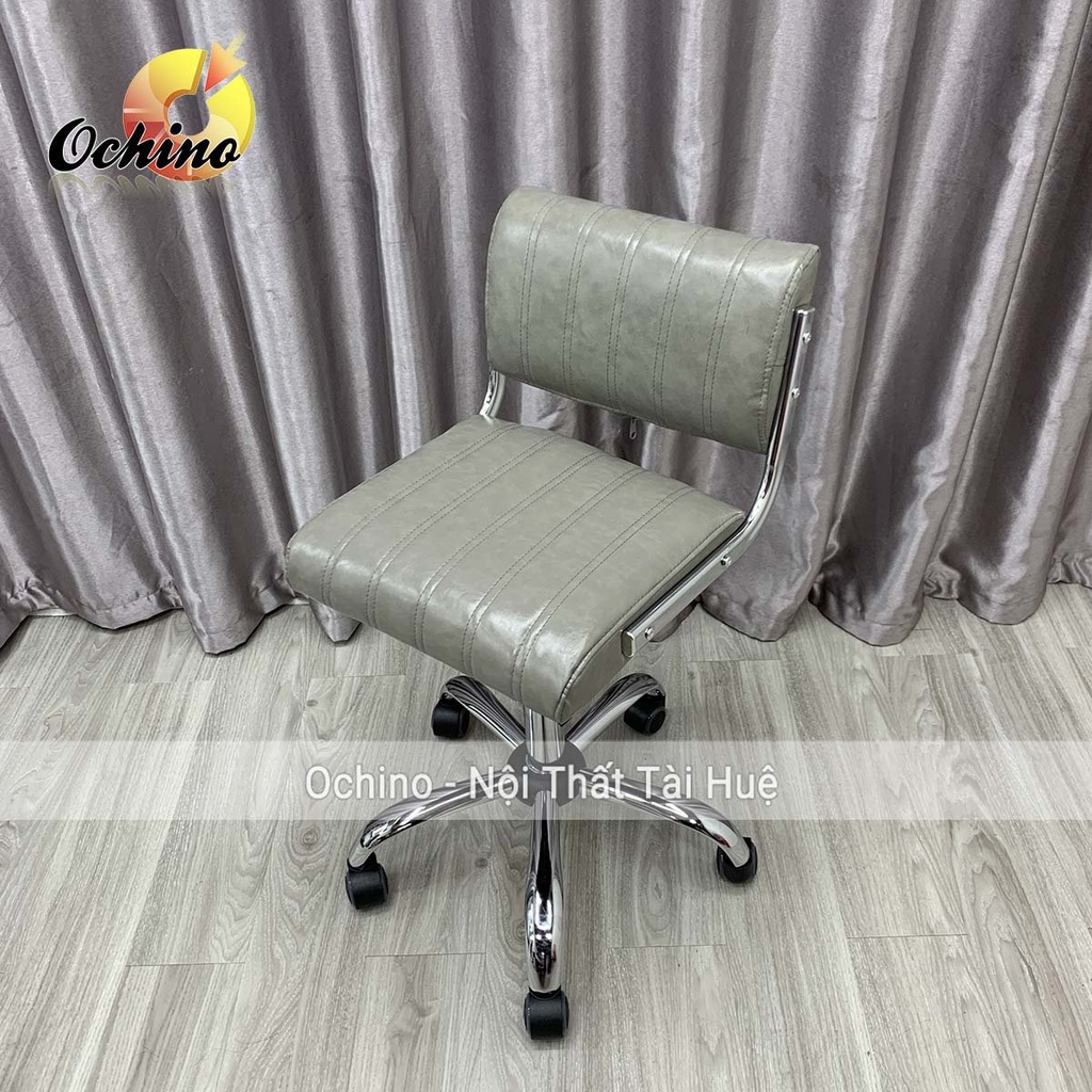 Ghế Xoay Văn Phòng, Ghế Trang Điểm Cá Nhân Mẫu Da Cá Không Tựa Bánh Xe Chân Vàng Cao Cấp (Có Sẵn)