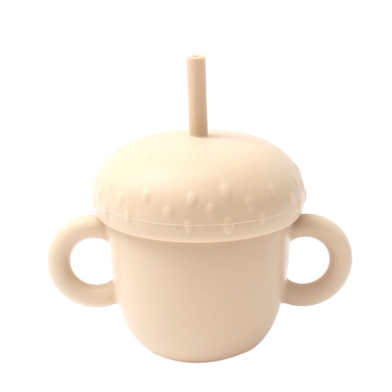 Bình Uống Nước Di Động Bằng Silicone Có Tay Cầm Và Ống Hút Đôi Cho Bé Sơ Sinh