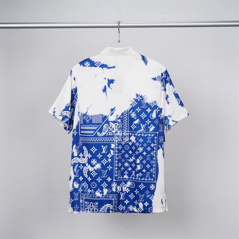 L &amp; V-Áo Sơ Mi In Biểu Tượng logo Biểu Tượng Thiết Kế Màu Nhuộm Mắt Thời Trang Đường Phố Cao Cấp Giản