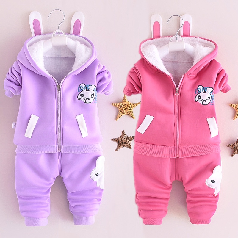 Set đồ mặc AMILA áo khoác có mũ trùm đầu lót vải lông và quần dài phong cách Hàn Quốc thời trang cho bé gái 0-4 tuổi