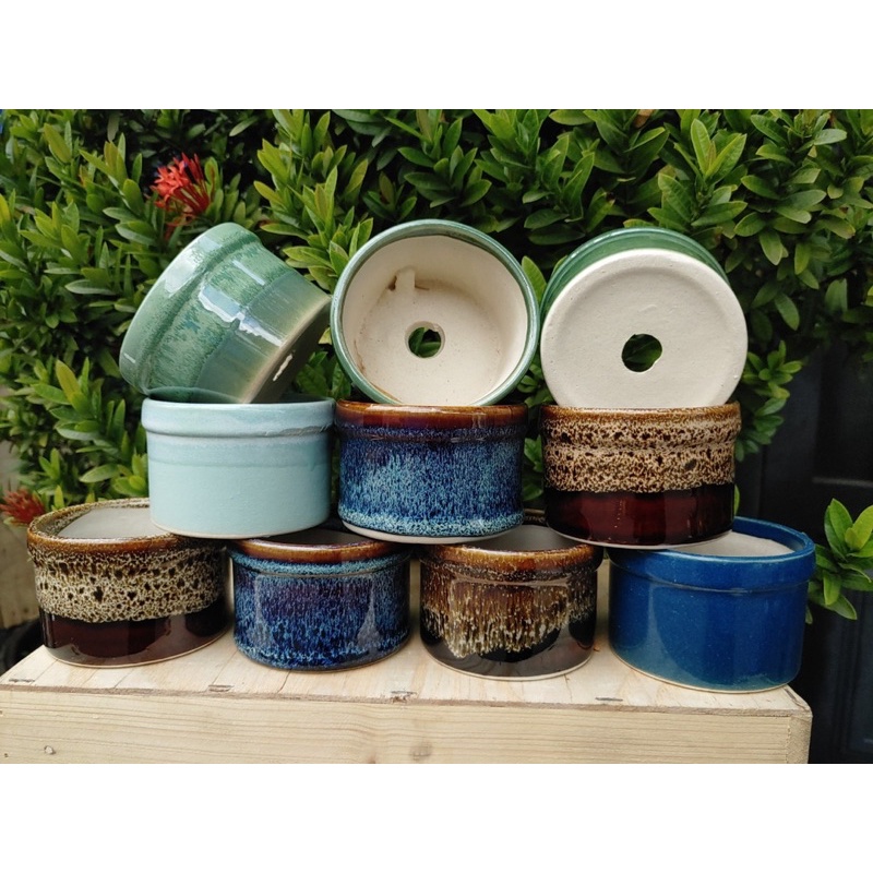 Chậu sứ men hỏa biến hình ống trúc - Nhiều màu - Solar Garden