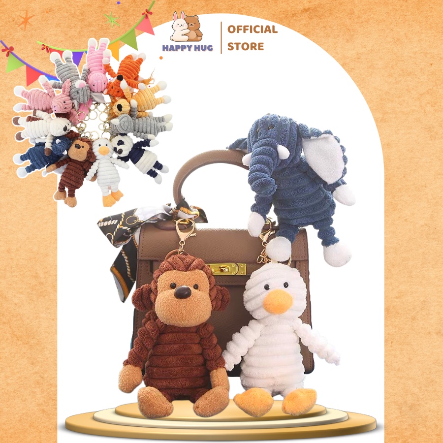 Móc khóa thú bông hàng cao cấp hình con vật dễ thương size 19cm, móc treo túi xách, balo - Happy Hug
