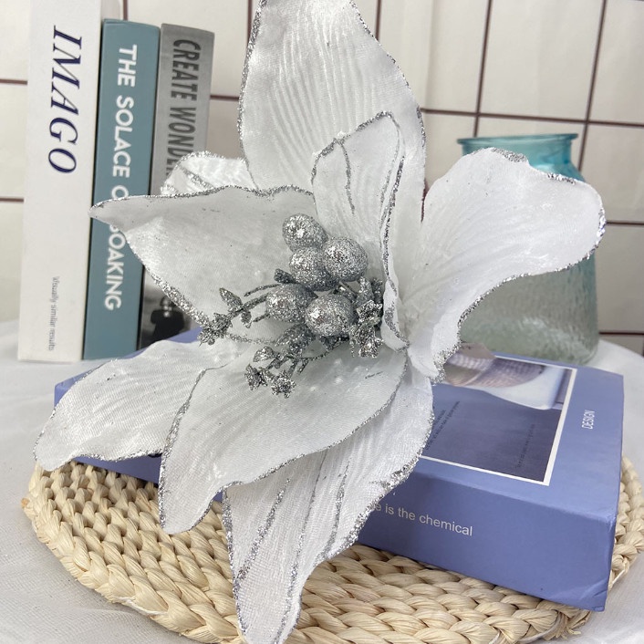 Bông Hoa Kim Sa 25cm Viền Kẽm Trí Giáng Sinh / Trang Trí Tiệc Cưới