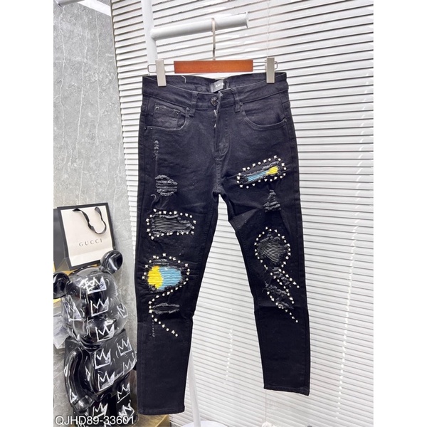 Quần Biker Đá Vá Da Cao Cấp