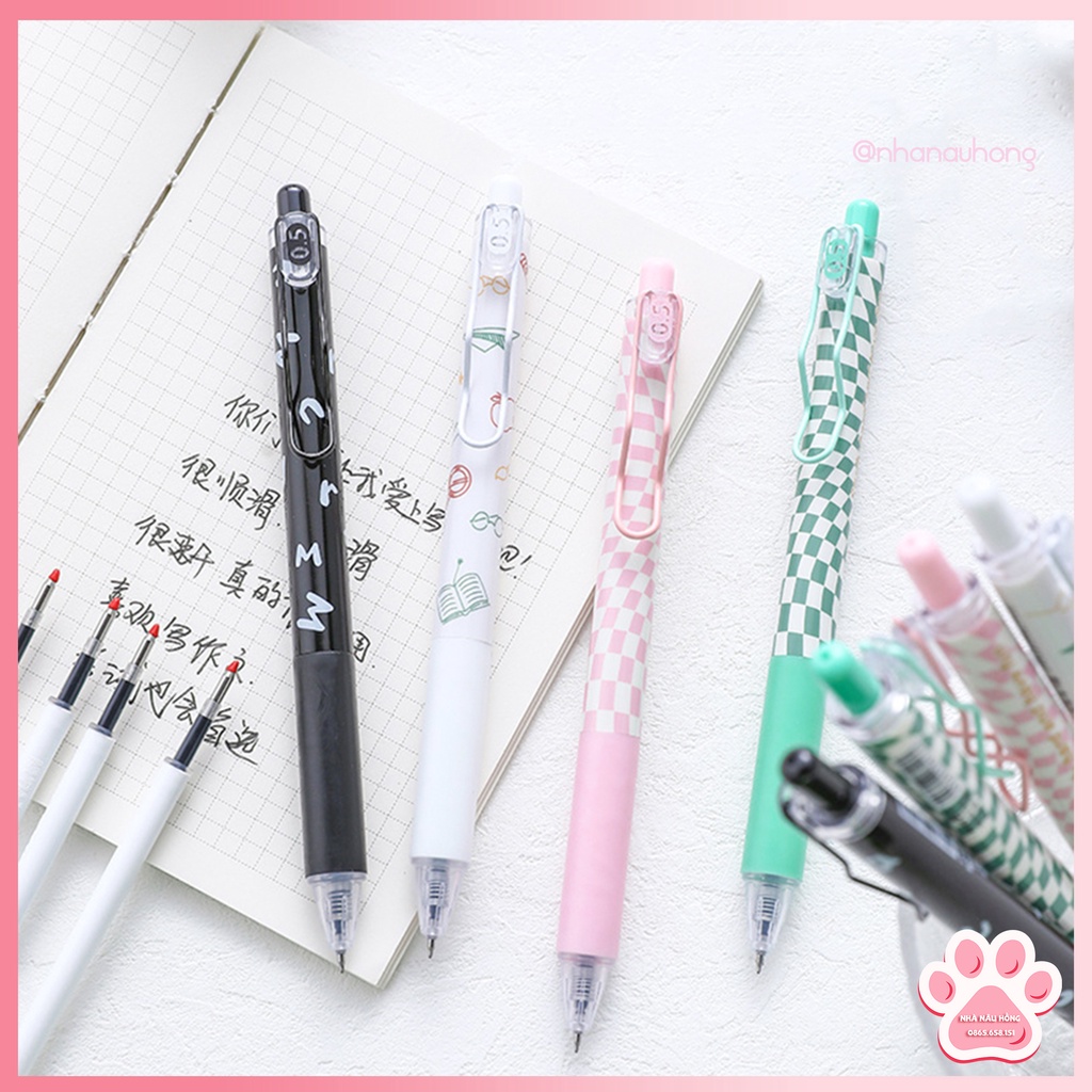 Bút gel bấm Mura Caro, màu mực đen, ngòi kim mảnh cao cấp 0.5mm, khô nhanh - Study Hard