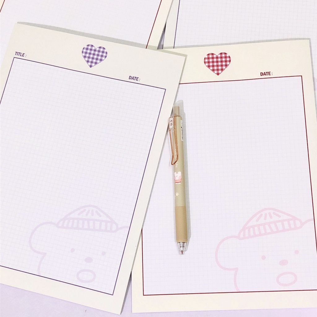 GIẤY GHI CHÚ/ VIẾT BÀI/ HỌC TỪ VỰNG KẺ CARO GRID SIZE B5 GẤU TRÁI TIM DỄ THƯƠNG - Riland