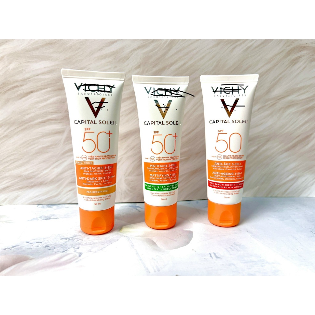 Kem chống nắng VICHY.Y Capital Soleil Matifiant SPF50+ 3 in 1 Kiềm dầu (vạch xanh,đỏ,vàng) 50ml
