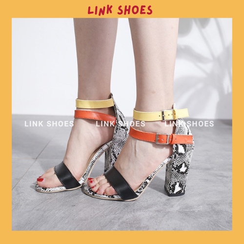 Sandal cao gót đế thô sandal quai ngang nhỏ cổ chân hai khoá cách điệu TT180