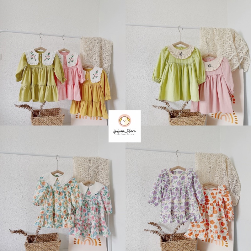 Váy Thu Đông Cho Bé Gái, Váy Hoa, Váy Tiểu Thư Cho Bé Size 80-120