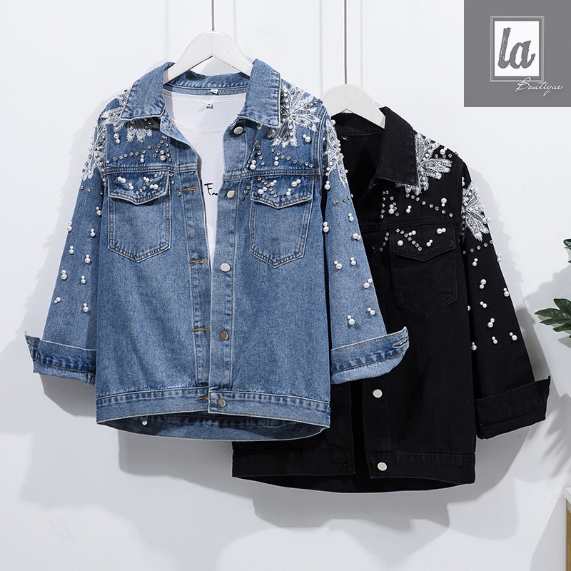 (ORDER) Áo khoác jeans đính hạt forrm rộng bigsize 50kg - 90kg