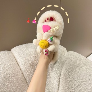 Dép bông lông dép bông trong nhà hoa dễ thương đế dày
