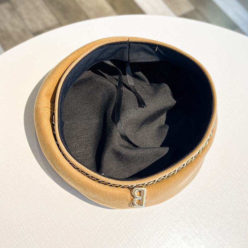 Mũ Beret Len Phối Dây Xích In Chữ Phong Cách Hàn Quốc Thời Trang Thu Đông Cho Nữ