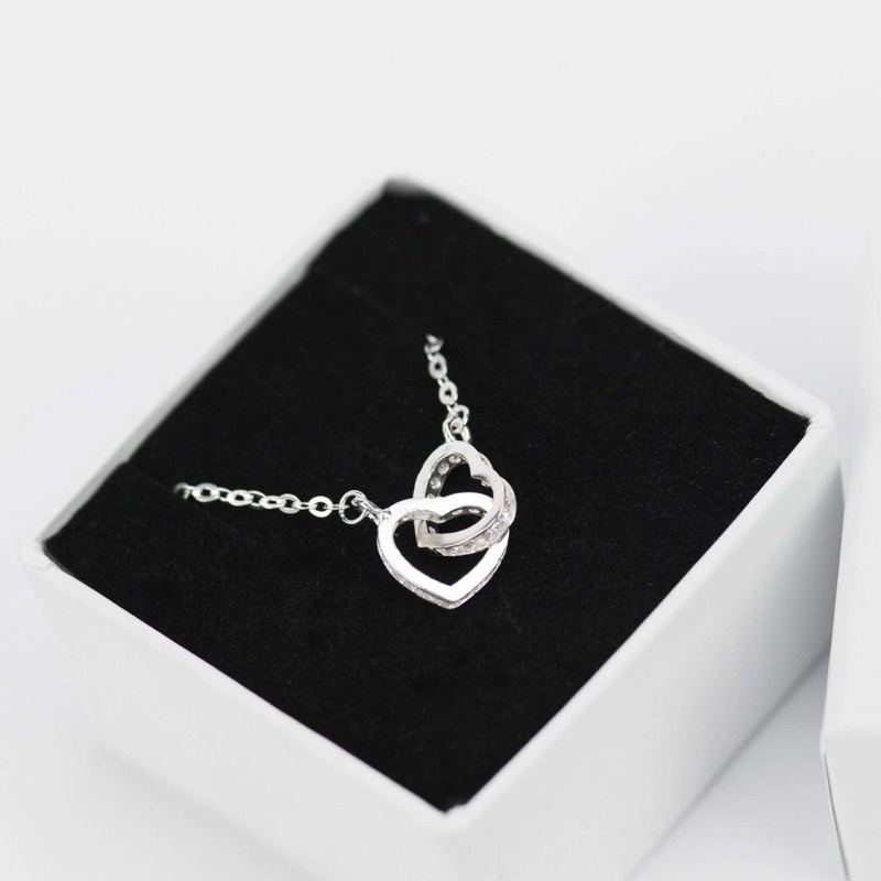 (video ảnh thật) Dây chuyền bạc ta 2 trái tim đính đá lồng nhau gắn kết vòng cổ nữ bạc thật giá rẻ