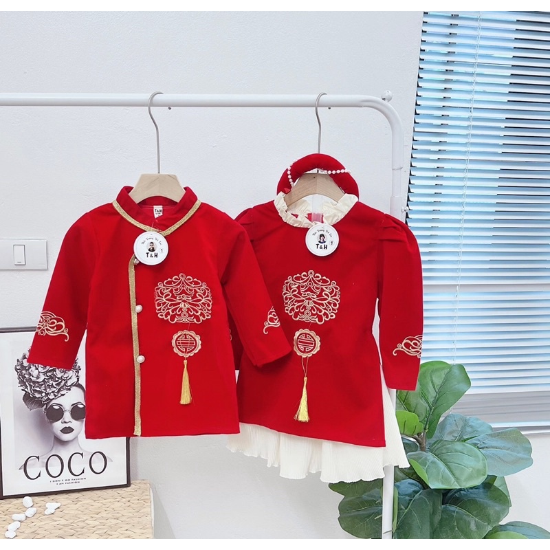 Set áo dài cặp Trai và Gái cao cấp cho bé yêu