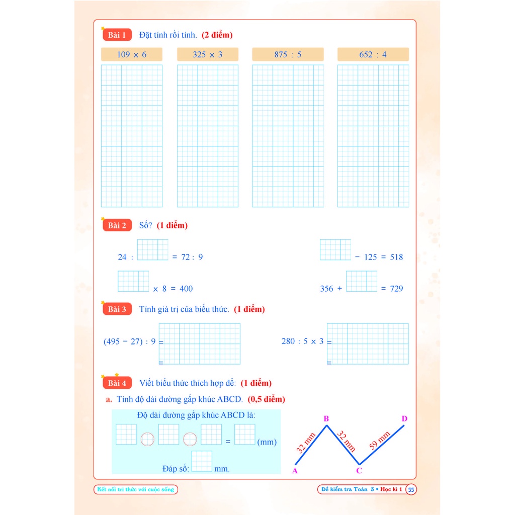 Đề Kiểm Tra Toán Lớp 3 - học kì 1 - Kết nối tri thức với cuộc sống (1 quyển)