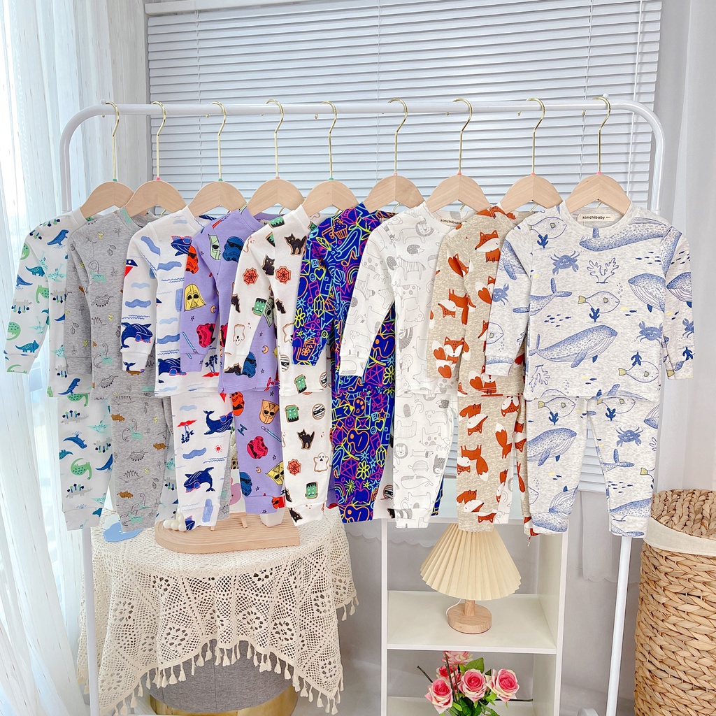 Bộ Dài Tay Cotton Borip Cho Bé Trai KIMCHIBABY Vải Dư Xịn Hoạ Tiết Khủng Long, Bộ Quần Áo Mặc Nhà MKMTD2220