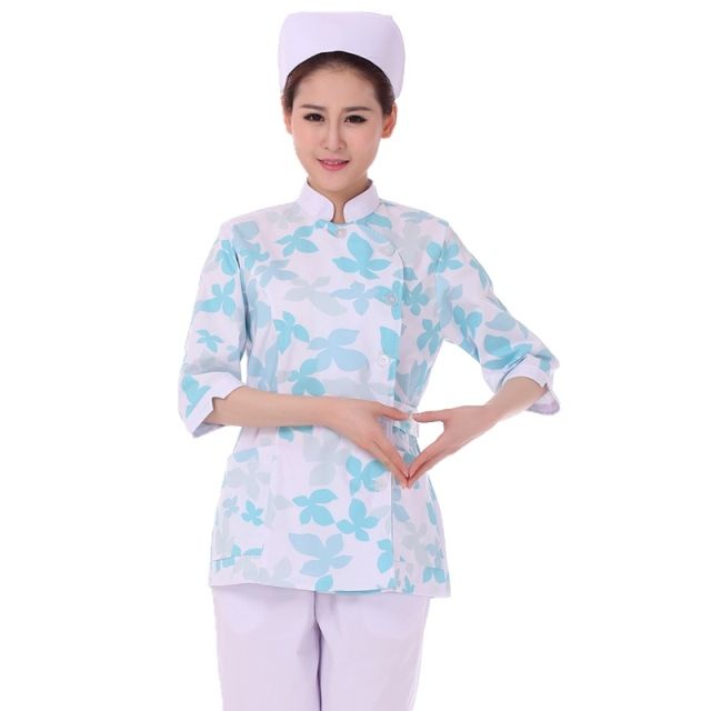 ◈◐J۩▼๑ Bộ Trang Phục Y Tá Tay Lửng Họa Tiết Hoa Lá Xinh Xắn Cho Mẹ Và Bé