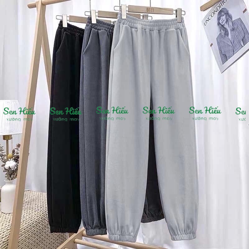 Quần ống rộng chun gấu nỉ da cá siêu hot
