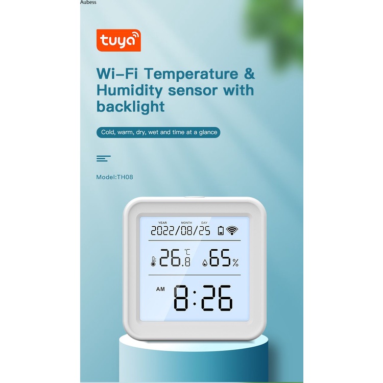 Aubess Aubess WiFi Cảm Biến Nhiệt Độ Và Độ Ẩm BatteryPower Với Màn Hình LCD Và Đèn Nền Làm Việc Với Alexa Google Trợ Lý Trang cuộc Sống Thông Minh/TUYA Thông Minh