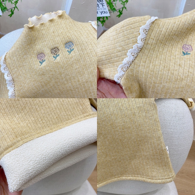 Áo Cổ Cao Tay Dài Chất Liệu Dày Dặn Ấm Áp Thêu Hoa Màu Sắc Xinh Xắn