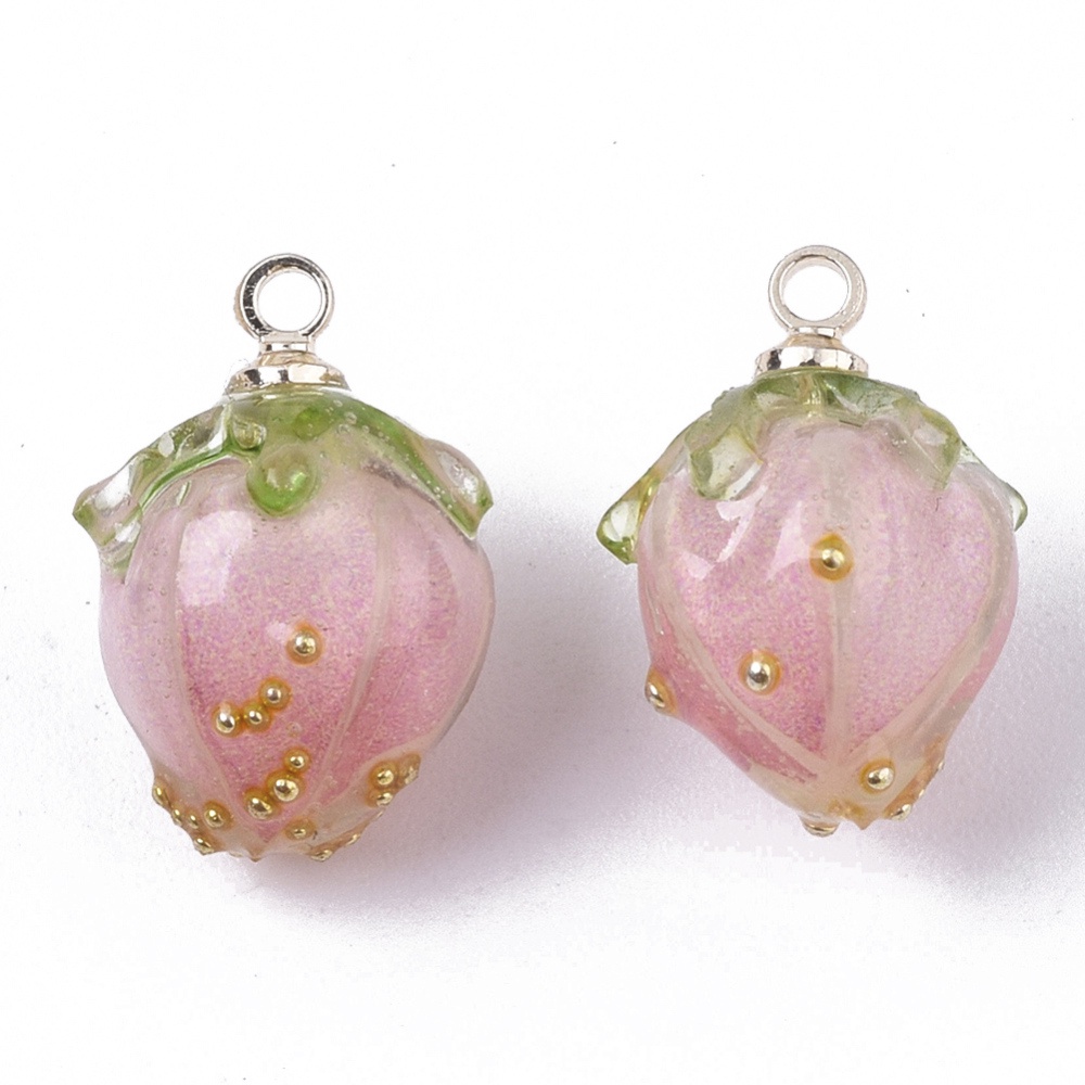 Set 2 Hoa Khô Tự Nhiên Làm Mặt Dây Chuyền Bằng Resin Epoxy Resin Đồng Thau 14~15x9~10x9~10mm Lỗ: 1.2mm