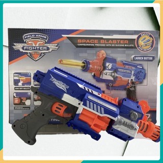 Đồ chơi blaster cỡ lớn chạy pin - vận động ngoài trời kiểu nerf cao cấp 2 mẫu xanh/vàng dính xốp - tặng kèm pin