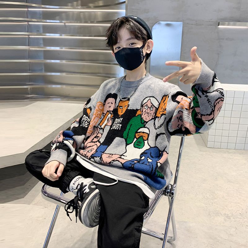 Áo Sweater Dệt Kim In Họa Tiết Hoạt Hình Dễ Phối Đồ Cho Bé