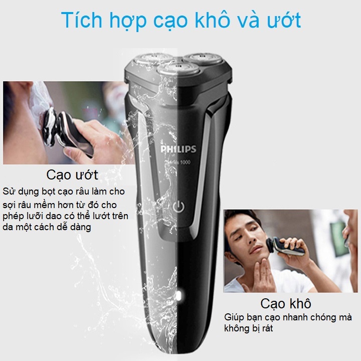Máy cạo râu khô và ướt thương hiệu cao cấp Philips S1010 - Hàng Nhập Khẩu