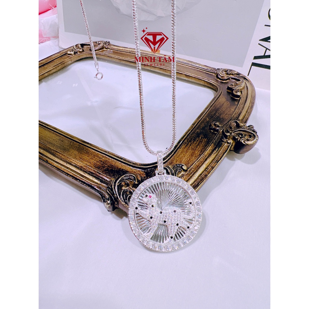 Bộ dây chuyền hình báo đốm bạc ta đính đá cho nam Minh Tâm Jewelry
