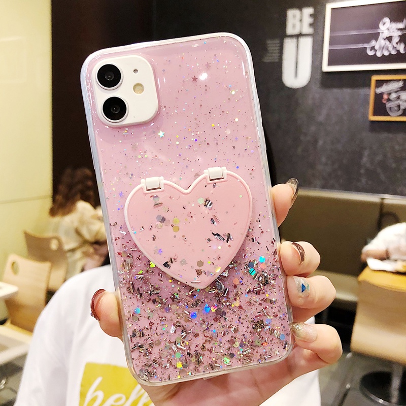 Ốp Điện Thoại Tpu Có Gương Soi Kim Tuyến Hình Trái Tim Cho OPPO Reno 8 Pro 7 7Z 8Z 6 6Z 5 5F 4F 4 4G 5G