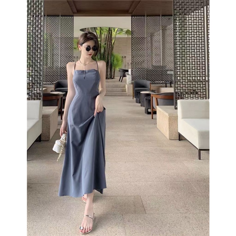 ✢▬Set Đầm Hai Dây Hở Lưng + Áo Sơ Mi Tay Dài Chống Nắng Phong Cách Quyến Rũ Dành Cho Nữ
