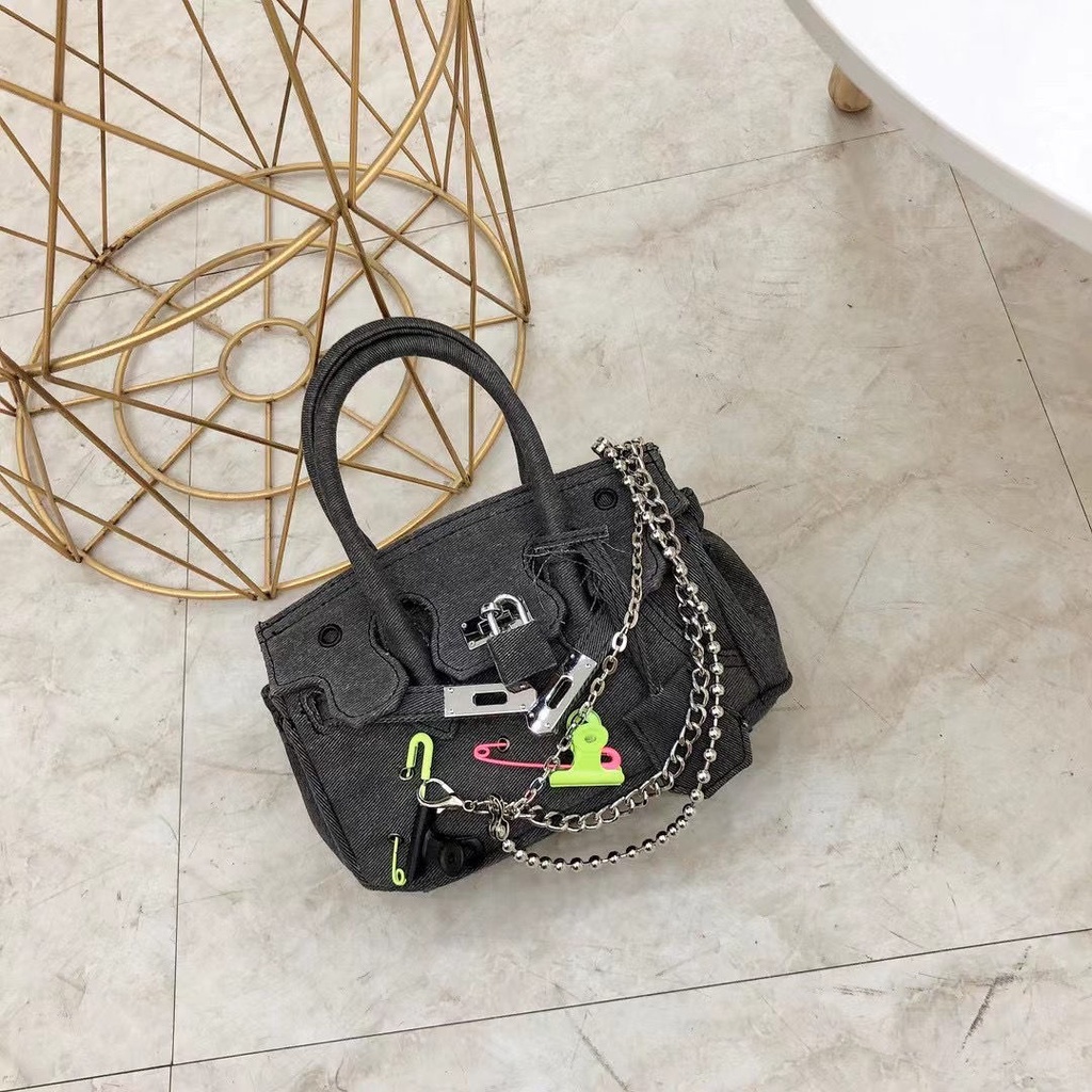 XQFD Hermes autumn bag hot bag women's crossbody mini denim platinum bag beggar canvas bag Kelly shoulder bag