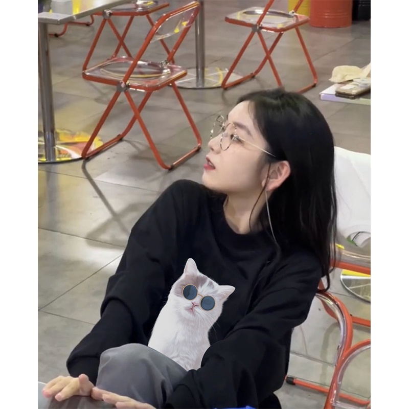 NRVP Áo Thun Nữ Dài Tay Dáng Rộng In Hình Phong Cách Hàn Quốc Mới