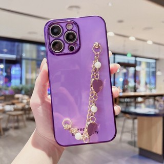 Ốp Điện Thoại Dẻo Mạ Màu Ngọc Trai & Dây Xích Cho Samsung Galaxy A03 A03s A02 A02s A72 A52 A12 A71 A51 A31 A50 A50s A30S