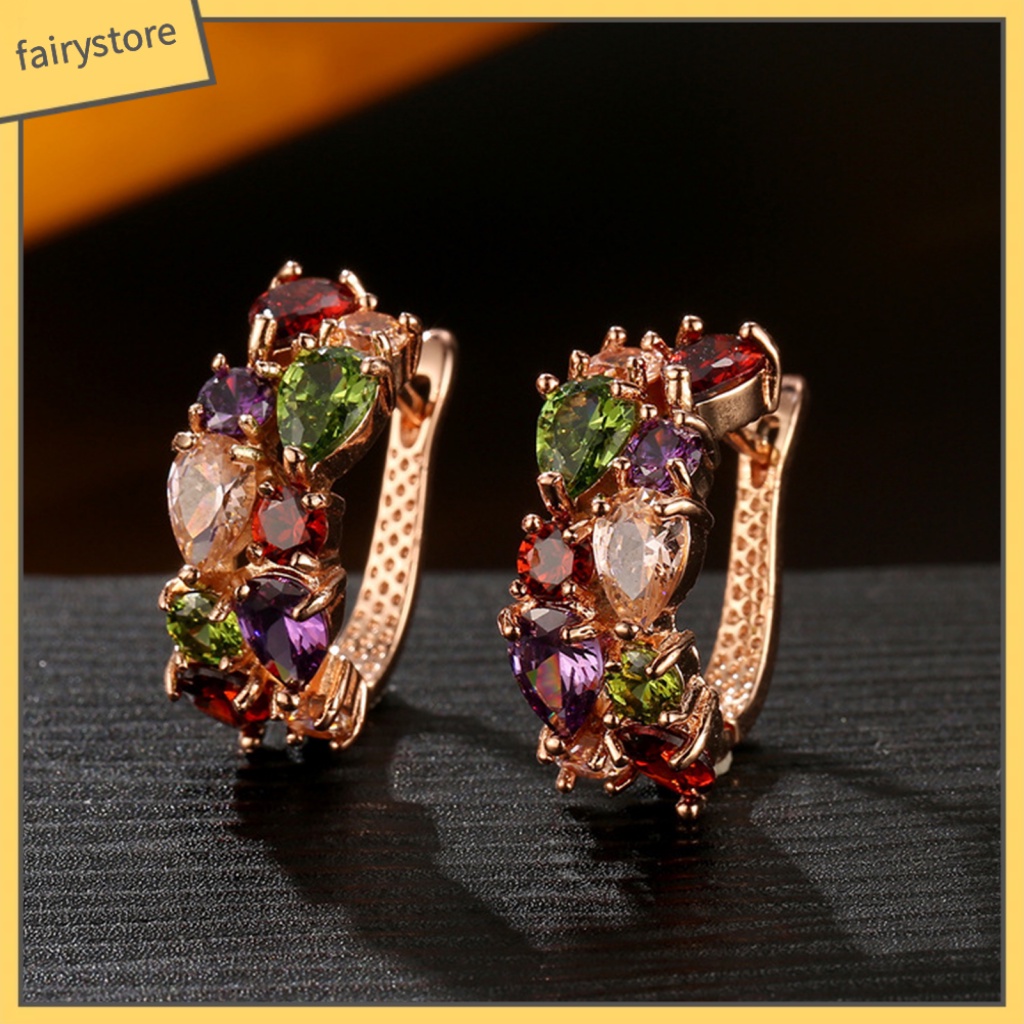 Fairystore| 1 Đôi Bông Tai Hợp Kim Đính Đá Nhiều Màu Sắc Sang Trọng